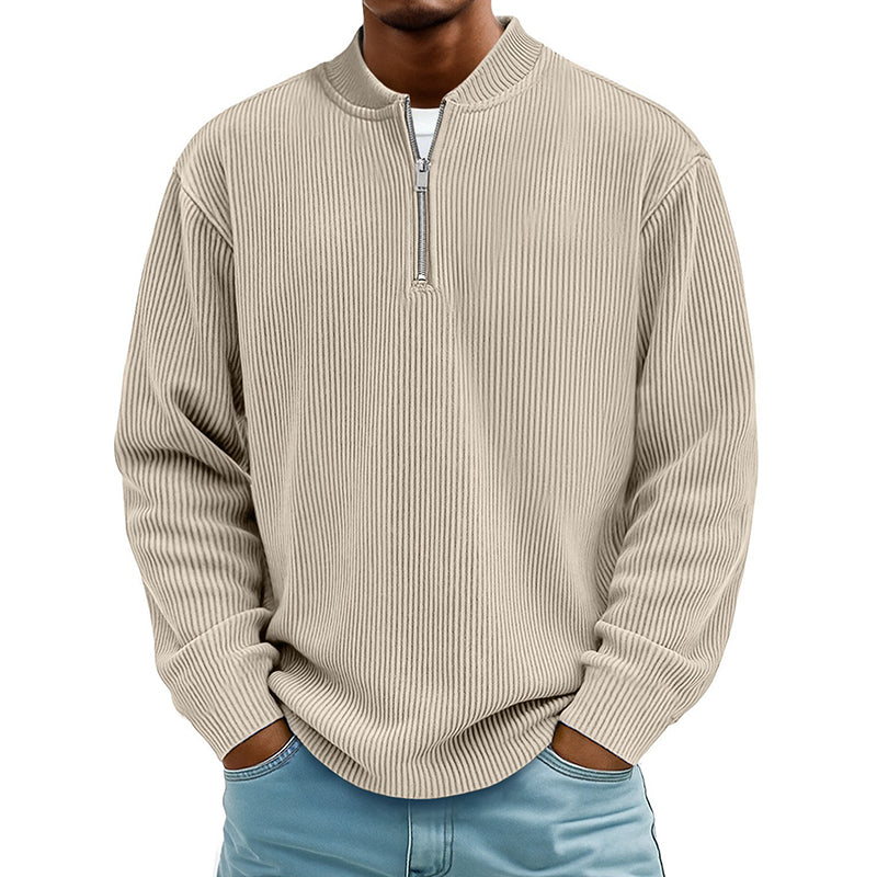 ✨New Arrival: Limited Time 50% Off!⏰️Men's Corduroy Quarter-Zip Pullover Sweatshirt Casual Stand Collar Long Sleeve Top