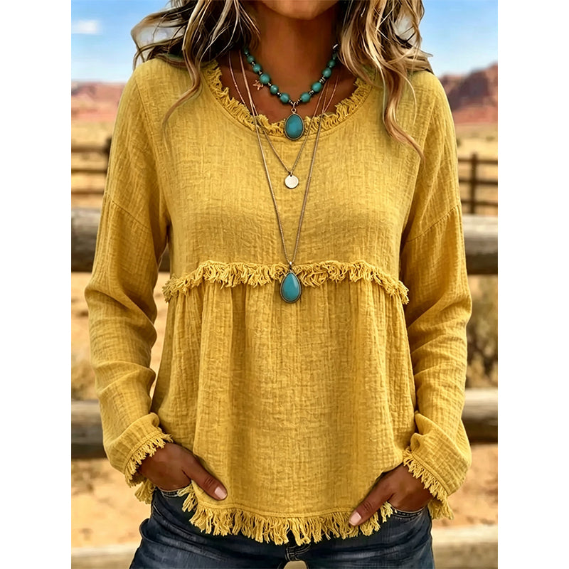 🥳2026 HOT SALE 50% Off🥳💞50K+ SOLD!👚 ✨Women's Vintage Fringe Tassel Casual Top – Boho Charm Meets Everyday Comfort