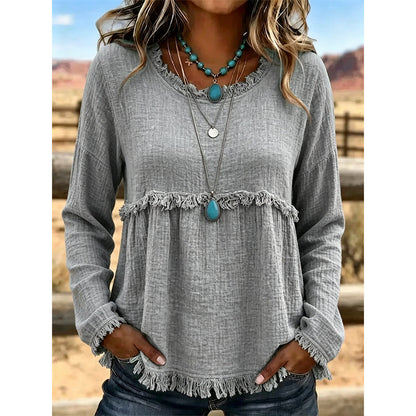 ⏰️ Limited-Time Discount👚 ✨Women's Vintage Fringe Tassel Casual Top – Boho Charm Meets Everyday Comfort