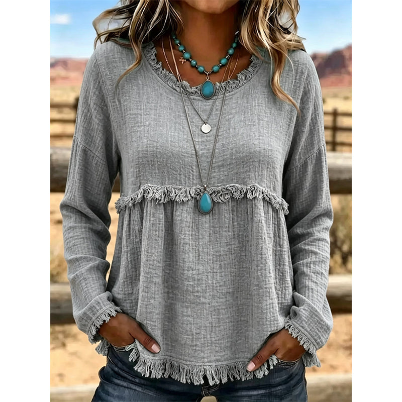🥳2026 HOT SALE 50% Off🥳💞50K+ SOLD!👚 ✨Women's Vintage Fringe Tassel Casual Top – Boho Charm Meets Everyday Comfort