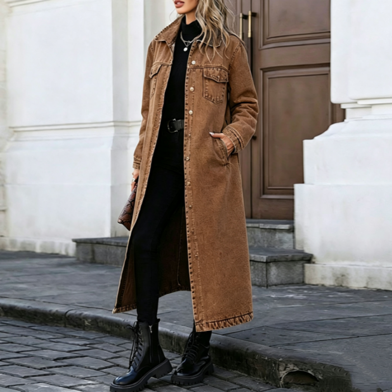 🧥New Arrivals - Classic Button-Front Denim Coat – Extended Length Design & Durable Fabric for All-Season Layering