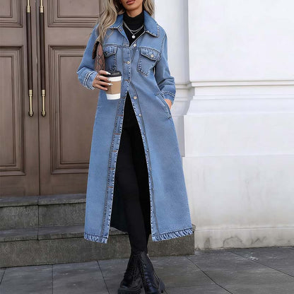 🧥New Arrivals - Classic Button-Front Denim Coat – Extended Length Design & Durable Fabric for All-Season Layering