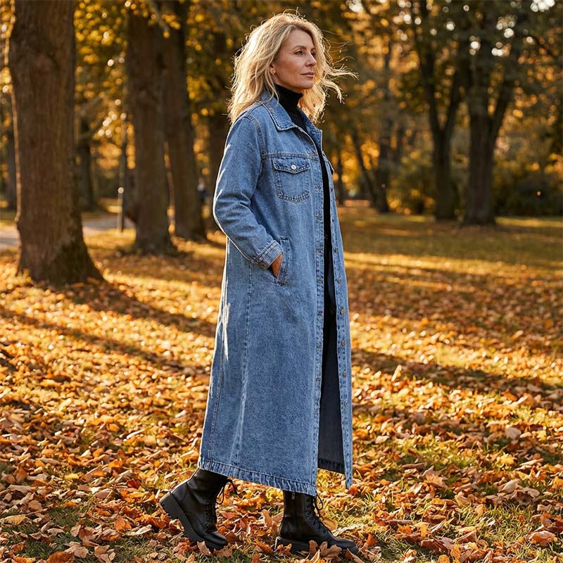 🧥New Arrivals - Classic Button-Front Denim Coat – Extended Length Design & Durable Fabric for All-Season Layering