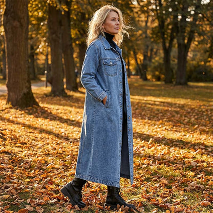 🧥New Arrivals - Classic Button-Front Denim Coat – Extended Length Design & Durable Fabric for All-Season Layering