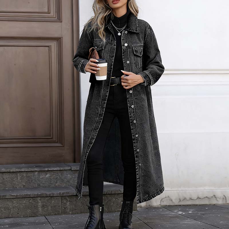 🧥New Arrivals - Classic Button-Front Denim Coat – Extended Length Design & Durable Fabric for All-Season Layering