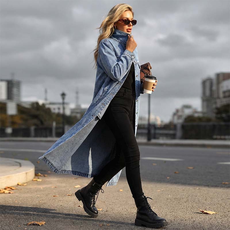 🧥New Arrivals - Classic Button-Front Denim Coat – Extended Length Design & Durable Fabric for All-Season Layering