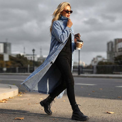 🧥New Arrivals - Classic Button-Front Denim Coat – Extended Length Design & Durable Fabric for All-Season Layering