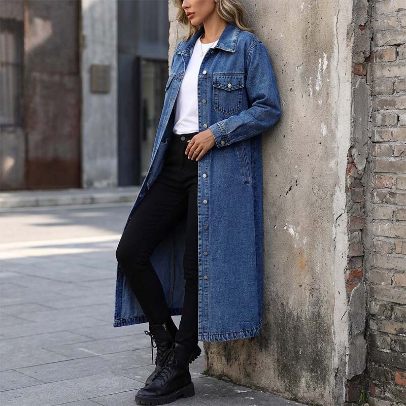 🧥New Arrivals - Classic Button-Front Denim Coat – Extended Length Design & Durable Fabric for All-Season Layering