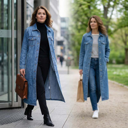 🧥New Arrivals - Classic Button-Front Denim Coat – Extended Length Design & Durable Fabric for All-Season Layering