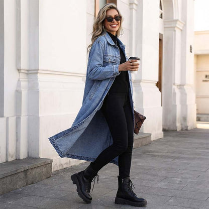 🧥New Arrivals - Classic Button-Front Denim Coat – Extended Length Design & Durable Fabric for All-Season Layering