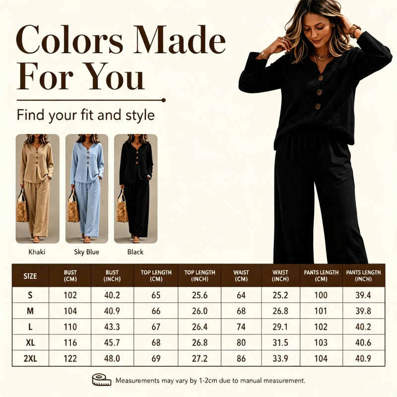 ⏰️Limited-Time Offer!☀️👚Seasonal Style - Long Sleeve V-Neck & Wide-Leg Pants – Versatile Pairing for Comfortable Everyday Chic