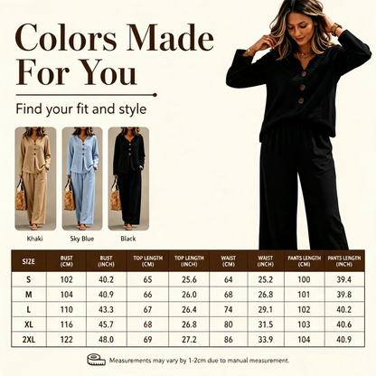 ⏰️Limited-Time Offer!☀️👚Seasonal Style - Long Sleeve V-Neck & Wide-Leg Pants – Versatile Pairing for Comfortable Everyday Chic