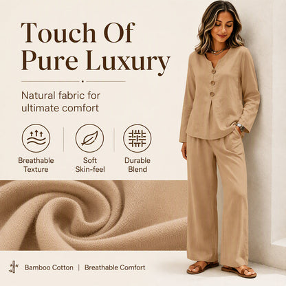 ⏰️Limited-Time Offer!☀️👚Seasonal Style - Long Sleeve V-Neck & Wide-Leg Pants – Versatile Pairing for Comfortable Everyday Chic
