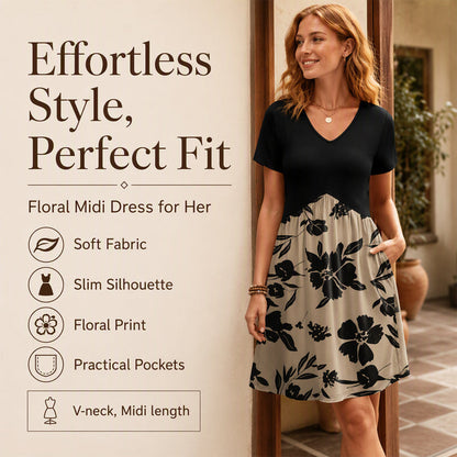 ⌛Last Day Special Prices !🌸Women's V Neck Short Sleeve Midi Dress