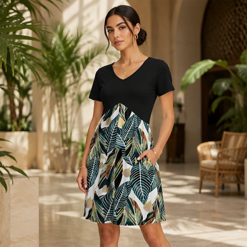 ⌛Last Day Special Prices !🌸Women's V Neck Short Sleeve Midi Dress