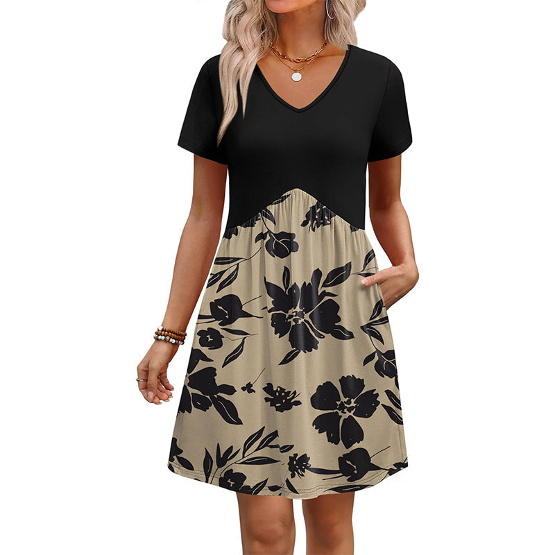 ⌛Last Day Special Prices !🌸Women's V Neck Short Sleeve Midi Dress