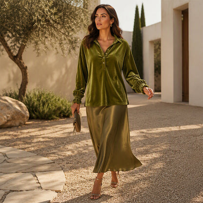 ⏰Last Day Special Offer 💃 Women's Velvet Long Sleeve Button Down Collar Shirt