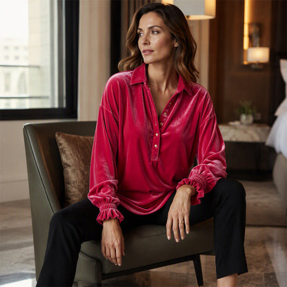 ⏰Last Day Special Offer 💃 Women's Velvet Long Sleeve Button Down Collar Shirt