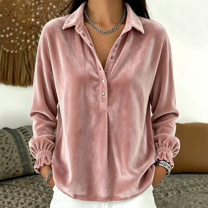 ⏰Last Day Special Offer 💃 Women's Velvet Long Sleeve Button Down Collar Shirt