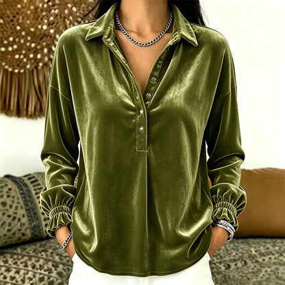 ⏰Last Day Special Offer 💃 Women's Velvet Long Sleeve Button Down Collar Shirt
