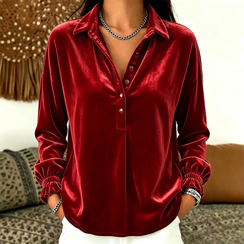 ⏰Last Day Special Offer 💃 Women's Velvet Long Sleeve Button Down Collar Shirt