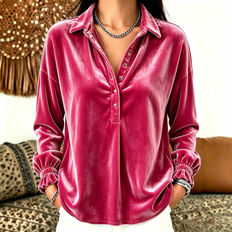 ⏰Last Day Special Offer 💃 Women's Velvet Long Sleeve Button Down Collar Shirt