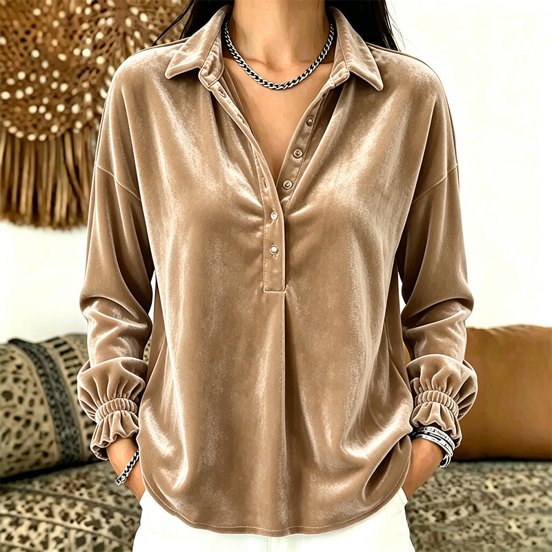 ⏰Last Day Sale 50% Off💃Women's Velvet Long Sleeve Button Down Collar Shirt