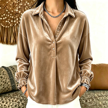 ⏰Last Day Sale 50% Off💃Women's Velvet Long Sleeve Button Down Collar Shirt