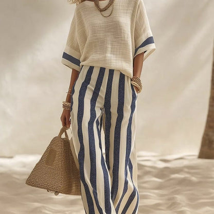 ⏰️Limited-Time Offer!✨ Women's Casual Striped Two Piece Wide Leg Pants Set – Effortless Style, All-Day Comfort