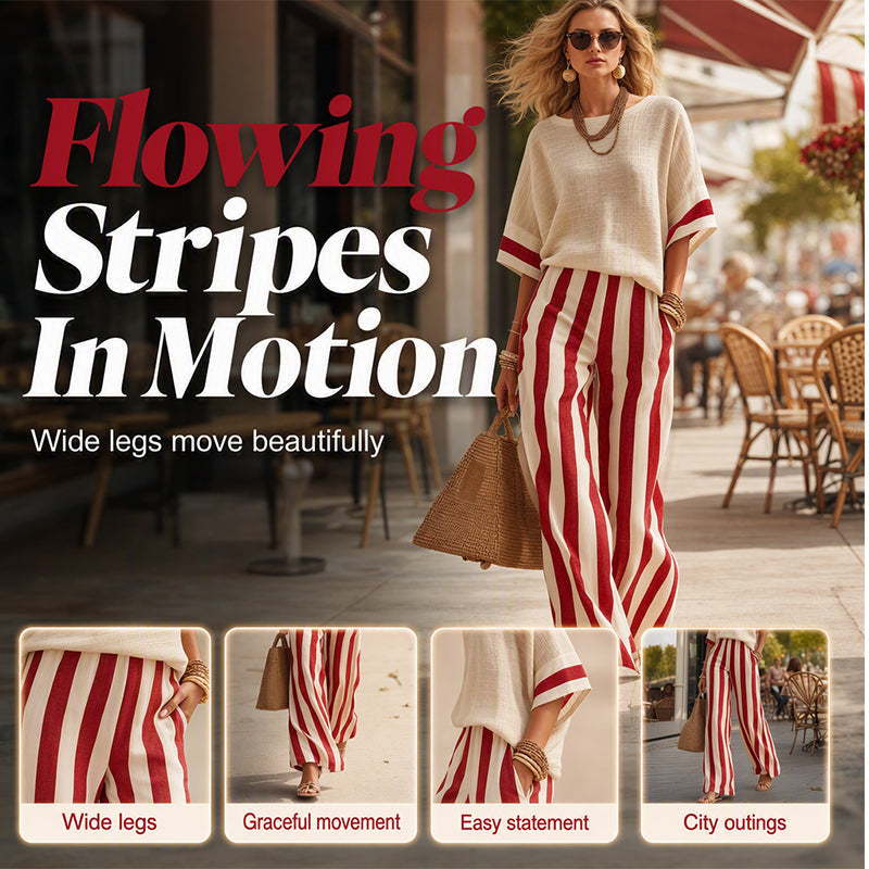 ⏰️Limited-Time Offer!✨ Women's Casual Striped Two Piece Wide Leg Pants Set – Effortless Style, All-Day Comfort
