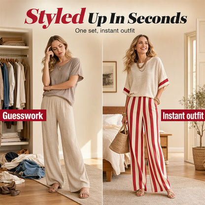 ⏰️Limited-Time Offer!✨ Women's Casual Striped Two Piece Wide Leg Pants Set – Effortless Style, All-Day Comfort