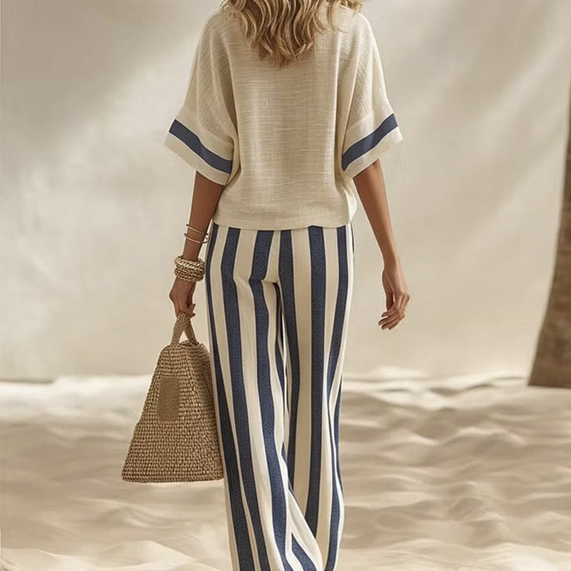 ⏰️Limited-Time Offer!✨ Women's Casual Striped Two Piece Wide Leg Pants Set – Effortless Style, All-Day Comfort