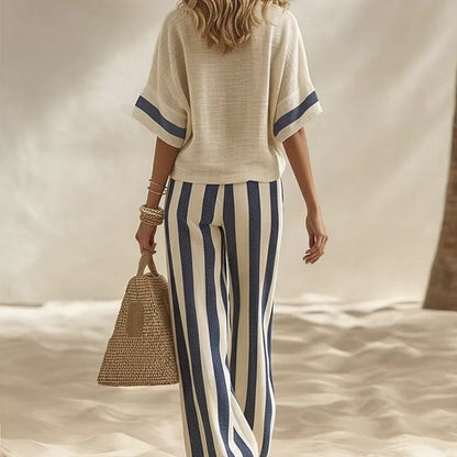 ⏰️Limited-Time Offer!✨ Women's Casual Striped Two Piece Wide Leg Pants Set – Effortless Style, All-Day Comfort