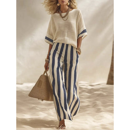 ⏰️Limited-Time Offer!✨ Women's Casual Striped Two Piece Wide Leg Pants Set – Effortless Style, All-Day Comfort
