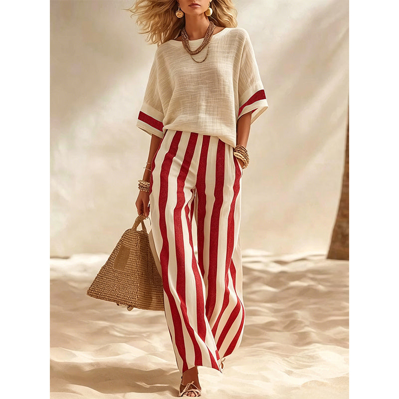 ⏰️Limited-Time Offer!✨ Women's Casual Striped Two Piece Wide Leg Pants Set – Effortless Style, All-Day Comfort