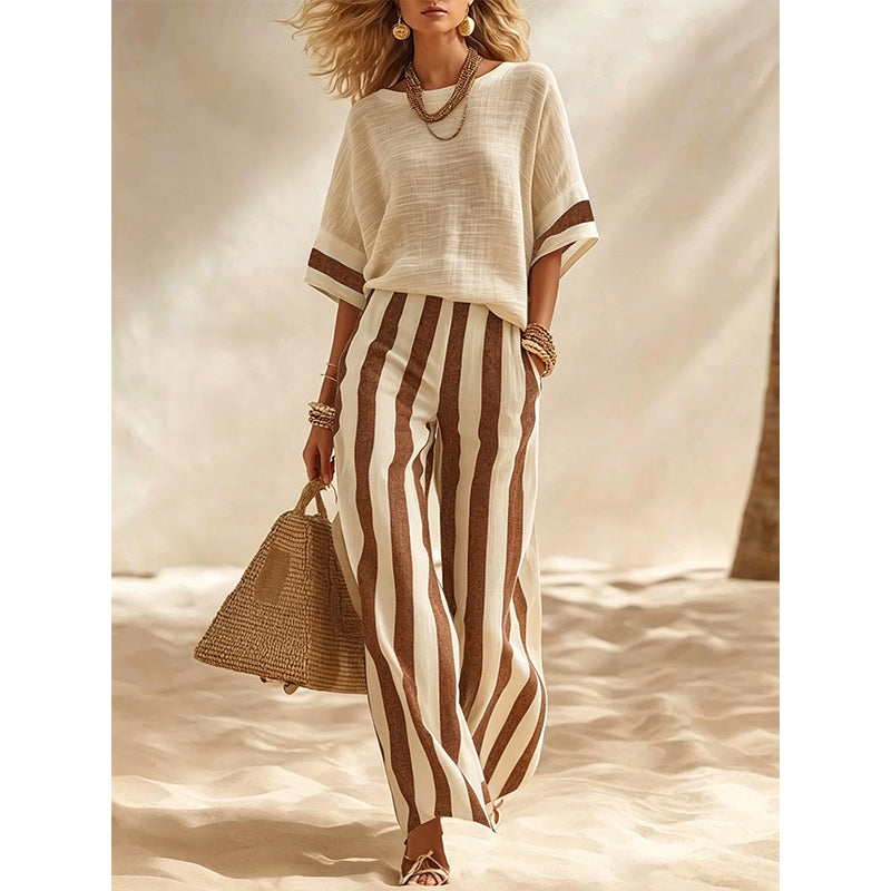 ⏰️Limited-Time Offer!✨ Women's Casual Striped Two Piece Wide Leg Pants Set – Effortless Style, All-Day Comfort