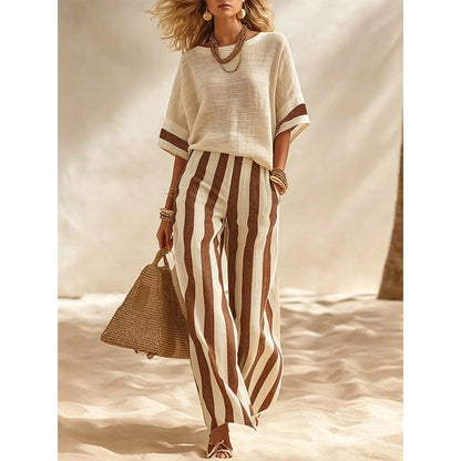 ⏰️Limited-Time Offer!✨ Women's Casual Striped Two Piece Wide Leg Pants Set – Effortless Style, All-Day Comfort