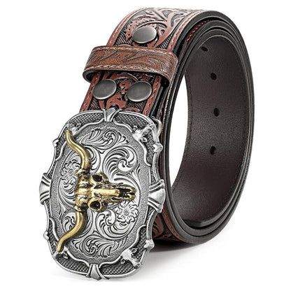 ⌛Limited-Time Offer🛍️Men's Retro Bull Head Embossed Leather Belt