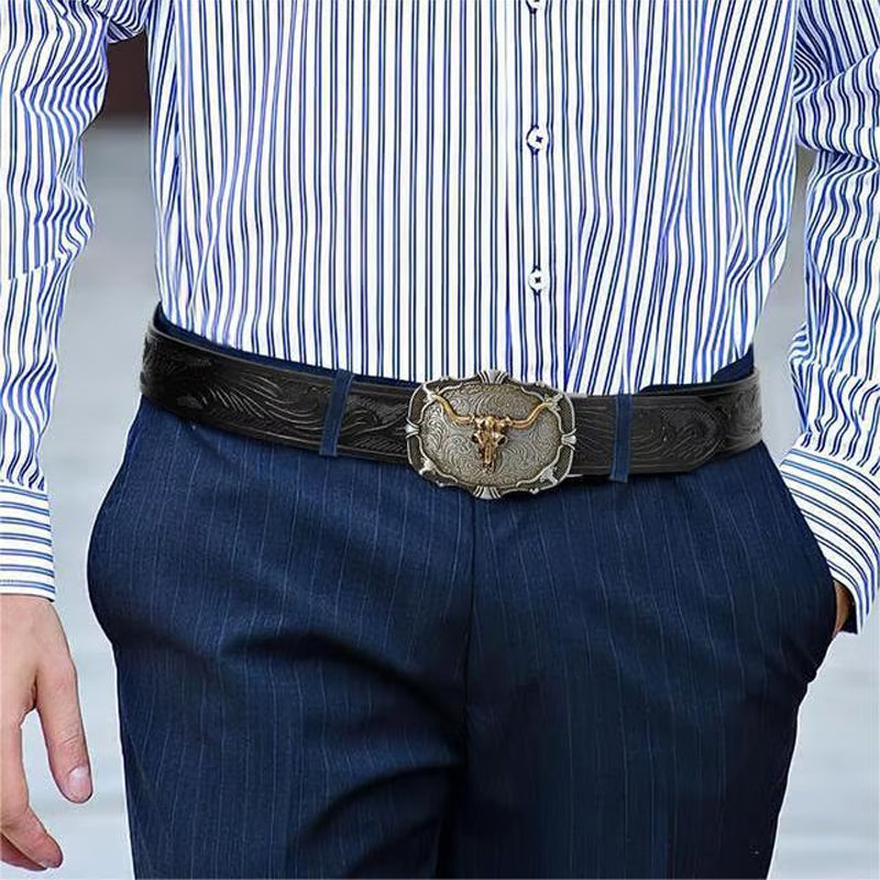 ⌛Limited-Time Offer🛍️Men's Retro Bull Head Embossed Leather Belt