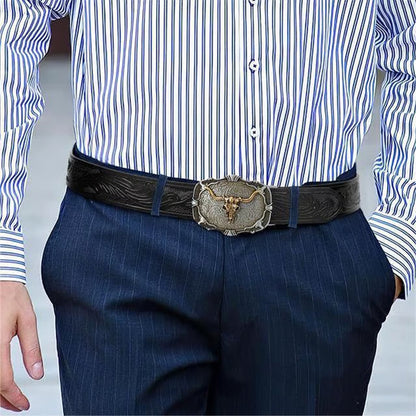 ⌛Limited-Time Offer🛍️Men's Retro Bull Head Embossed Leather Belt