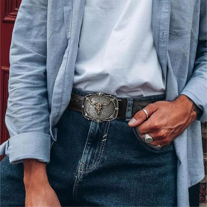 ⌛Limited-Time Offer🛍️Men's Retro Bull Head Embossed Leather Belt