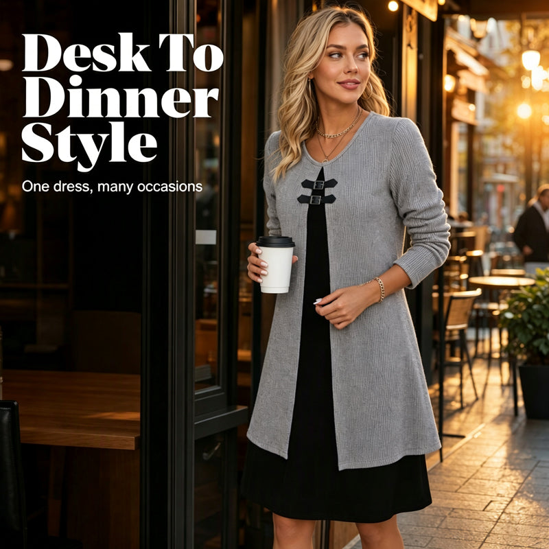 🔥 2026 Fresh Drops | Flat 50% OFF Today! 💸Women's Casual Ribbed Knit Long Sleeve Dress