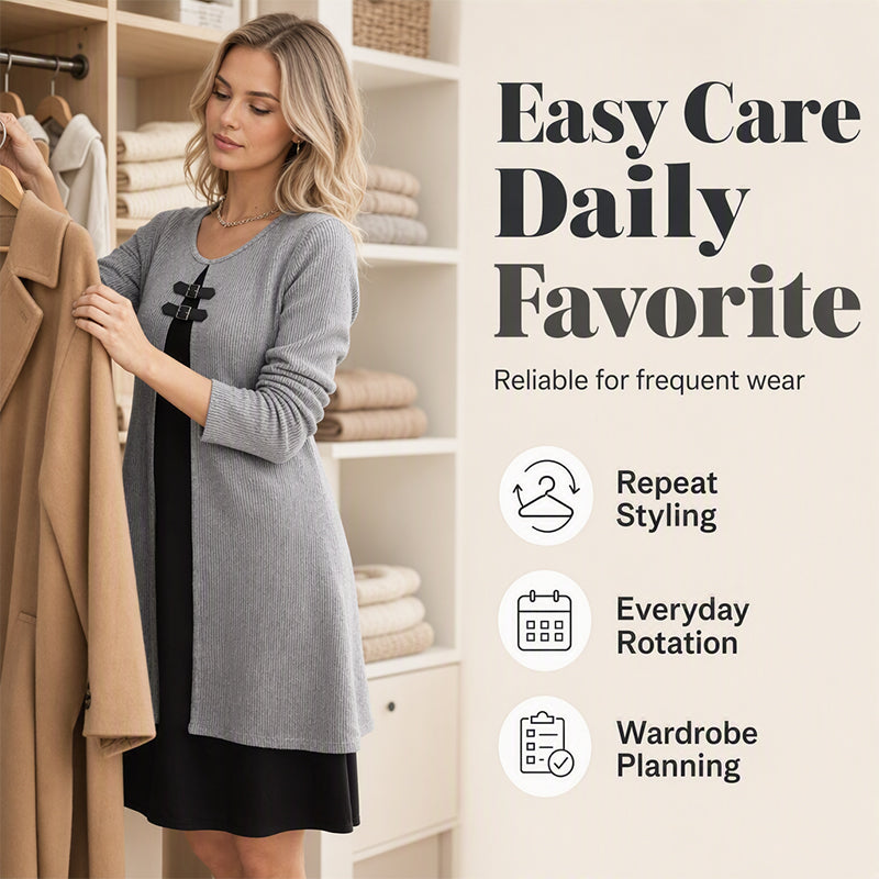 🔥 2026 Fresh Drops | Flat 50% OFF Today! 💸Women's Casual Ribbed Knit Long Sleeve Dress