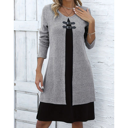 🔥 2026 Fresh Drops | Flat 50% OFF Today! 💸Women's Casual Ribbed Knit Long Sleeve Dress