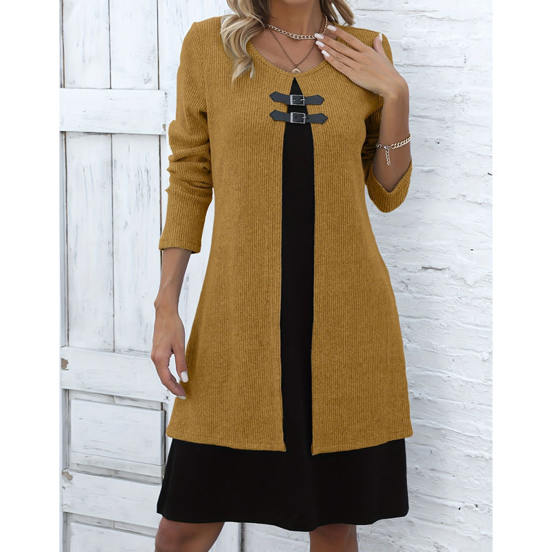 🔥 2026 Fresh Drops | Flat 50% OFF Today! 💸Women's Casual Ribbed Knit Long Sleeve Dress