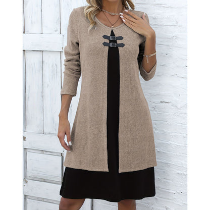 🔥 2026 Fresh Drops | Flat 50% OFF Today! 💸Women's Casual Ribbed Knit Long Sleeve Dress