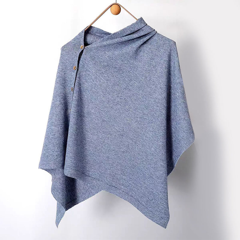 🌸New Arrival !✨Women's Cozy Asymmetrical Poncho with Button Details