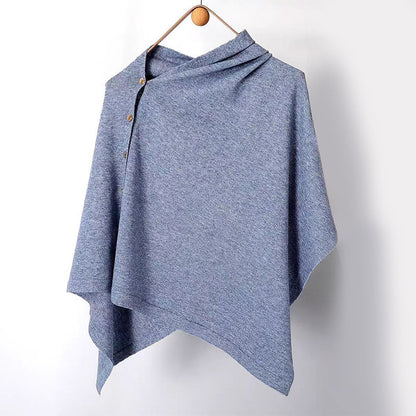 🌸New Arrival !✨Women's Cozy Asymmetrical Poncho with Button Details