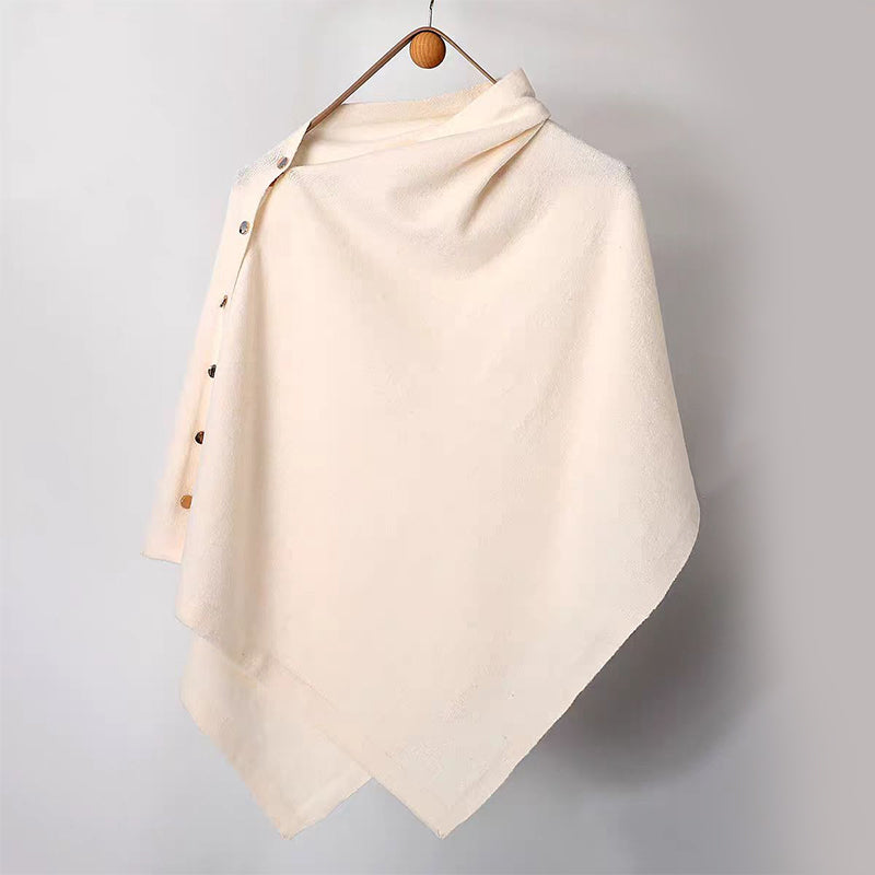 🌸New Arrival !✨Women's Cozy Asymmetrical Poncho with Button Details