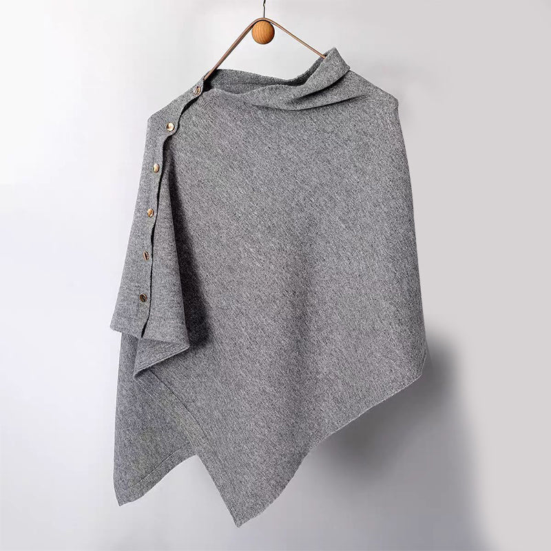 🌸New Arrival !✨Women's Cozy Asymmetrical Poncho with Button Details